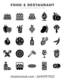 Set of Food and Restaurant Icons. Simple Glyph art style icons pack.