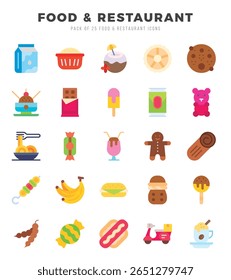 Set of Food and Restaurant Icons. Simple Flat art style icons pack.