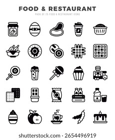 Conjunto de iconos de comida y restaurante. Ilustración vectorial.