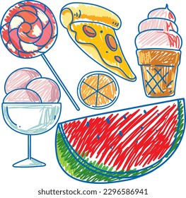 Set of food scribble style illustration