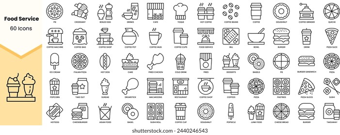 Set of food service icons. Simple line art style icons pack. Vector illustration