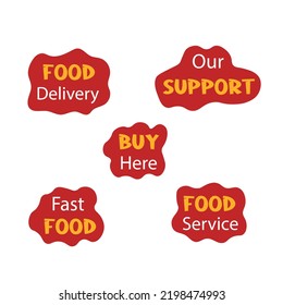 Set of food service logos. Vector lettering illustration. Retro print. Icon of service online orders. Concept of online shopping, delivery.