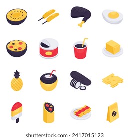 Set of Food and Snacks Isometric Icons

