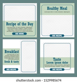Set of Food Social Media banner Square. Vector Template. Blue Sky Color.
