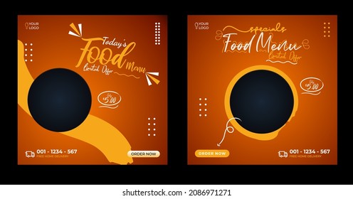 Set of food social media templates. with editable element and black, white, yellow color. And vegetables icon