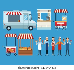 Set of food stands