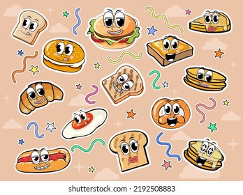 Set of food sticker comic style illustration