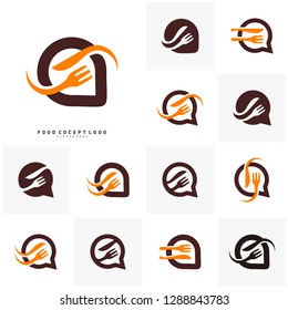 Set of Food Talk Logo Concept Designs Vector, Food Discuss Logo, Food Forum logo Template - Vector