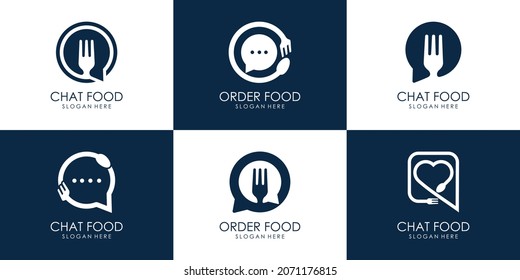 set of Food Talk Logo vector illustration design template,or ordering food or chat bubbles with a fork