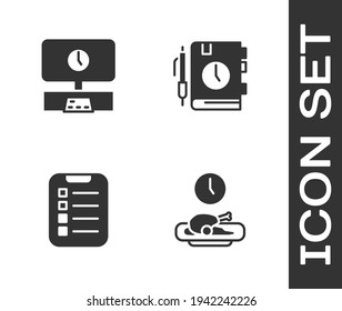 Set Food time, Smart Tv, To do list or planning and Daily paper notepad icon. Vector