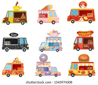 Set of food tracks of different shapes and colors. Vector illustration on a white background.