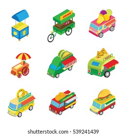 Set of Food Truck Design Vector. Flat 3d Isometric Vector Vehicle. Vector Illustration