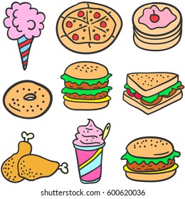 Set of food various style doodles