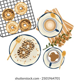 Set of food vector icon illustrations Bakery for baking, bread, cooking, illustration of donuts, desserts, fresh and delicious. For packaging, labels, or signs. Food art for signs, flyers, or menus.