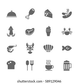 Set of  Food Vector Icons. Includes seafood,  chicken, meat, sausage and more. 