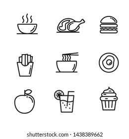 Set of food vector illustration with simple line design such as chicken, burger, noodle, drink, etc. Foods vector illustration suitable for icon or doodle 