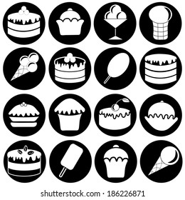 Set with food. Vector illustrations of desserts and sweets
