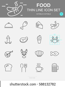 Set of  Food Vector Line Icons. Includes seafood,  chicken, meat, sausage and more. 50 x 50 Pixel.