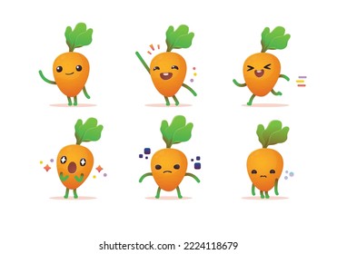 set of food vegetables carrot mascot character set