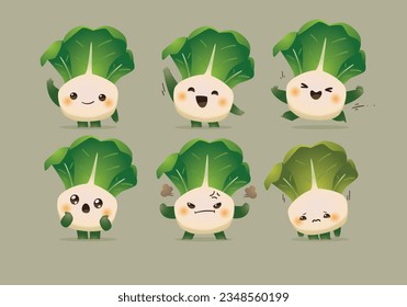 set of food vegetables mascot character set	
