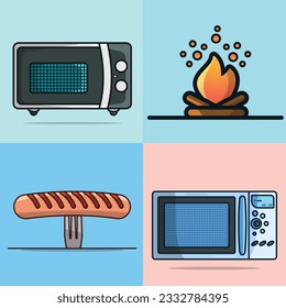 Set of Food Warmer Machines and Elements vector illustration. Kitchen appliance element icon concept. Cooking equipment, electrical appliances, kitchen technology objects vector design.