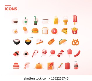 Set of Foods and Drinks Icons.