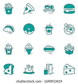 Set of Foods, Drinks Related Vector Line Icons. Contains such Icons as Pizza, Fries, Egg, Meat, Sushi, Chicken, Hamburger, Ice Cream, Donut, Soup, Sandwich, eggs and more. Editable Stroke. 32x32 Pixel
