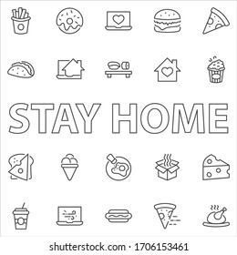 Set of Foods, Drinks Related Vector Line Icons. Contains such Icons as Pizza, Fries, Egg, Meat, Sushi, Chicken, Hamburger, Ice Cream, Donut, Soup, Sandwich, eggs and more. Editable Stroke. 32x32 Pixel