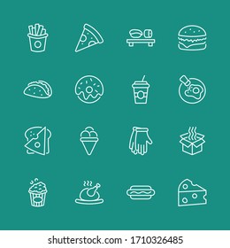 Set of Foods, Drinks Related Vector Line Icons. Contains such Icons as Pizza, Fries, Egg, Meat, Sushi, Chicken, Hamburger, Ice Cream, Donut, Soup, Sandwich, eggs and more. Editable Stroke. 32x32 Pixel