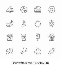 set of foods and fruits lines icons