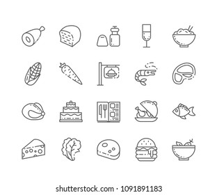 Set of Foods outline icons isolated on white background. Editable stroke. 64x64 Pixel Perfect.