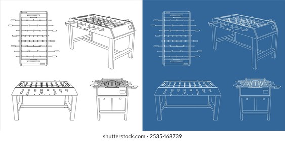 set foosball table vector . hand football or soccer game technical drawing blueprints line drawings isolated on transparent background