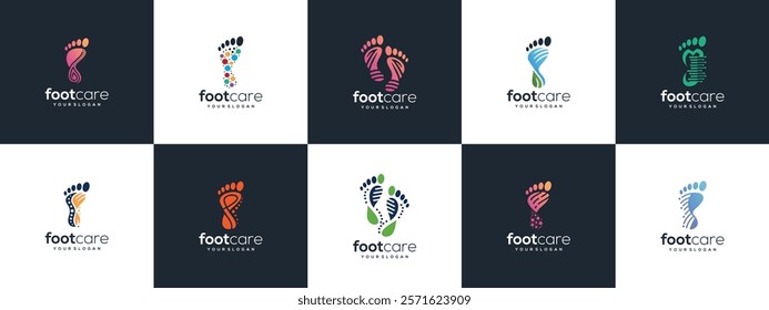 Set of foot care logo designs. Podiatry foot care logo template. Foot logo symbol icon collection