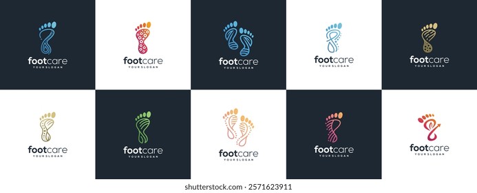 Set of foot care logo designs. Podiatry foot care logo template. Foot logo symbol icon collection