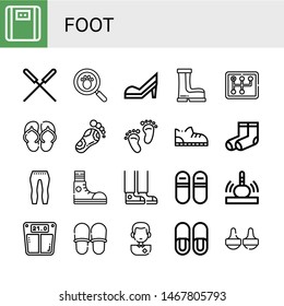 Set of foot icons such as Bathroom scale, Acupuncture, Paw print, High heels, Boots, Gearstick, Sandal, Reflexology, Footprint, Shoe, Socks, Leggings, Sneakers, Sneaker , foot