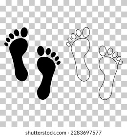 Set of Foot print human sign, track walking icon, outline vector illustration .