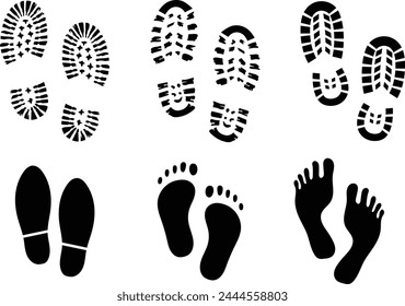 Set of foot print icon. Footprints silhouettes