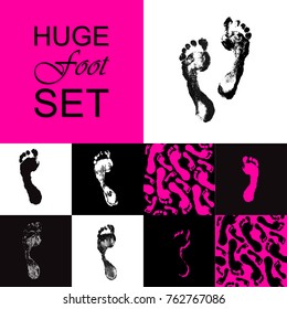 Set of foot print isolated on background. 
Seamless pattern template. Hipster trendy style.
Flat design. Vector illustration