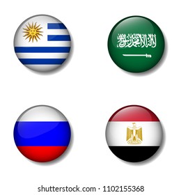 Set of Football Badge 3D vector Designed illustration. Football tournament 2018 Group A, Russia,Uruguay,Egypt,Saudi Arabia.