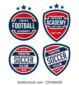 A set of football badge and logo in red color