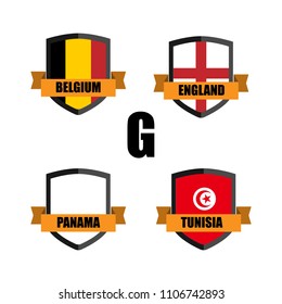 Set of Football Badge vector Designed illustration. Soccer tournament 2018 Group G with Word England,Belgium,Panama,Tunisia.