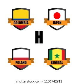 Set of Football Badge vector Designed illustration. Soccer tournament 2018 Group H with Word Colombia,Japan,Poland,Senegal.