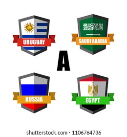 Set of Football Badge vector Designed illustration. Football tournament Group A with Word Egypt,Saudi Arabia,Uruguay,Russia.