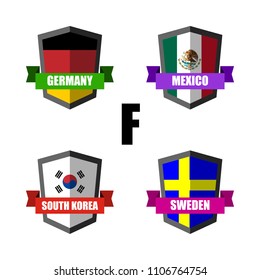 Set of Football Badge vector Designed illustration. Football tournament 2018 Group F with Word South Korea,Mexico,Germany,Sweden.