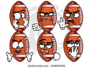 set of football Ball cartoon character Mascot with various face expression. Vector Illustration Isolated On White Background