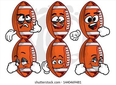 set of football Ball cartoon character Mascot with various face expression. Vector Illustration Isolated On White Background