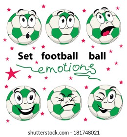 Set of football balls with cartoon persons that show different emotions.