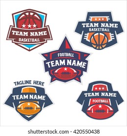 Set of football and basketball vector. Football logo template. Basketball logo template