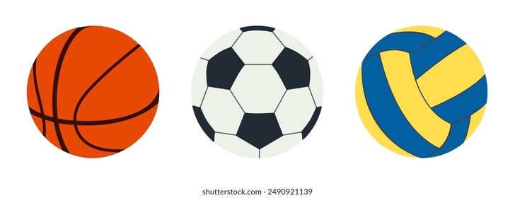 Set of football, basketball and volleyball balls on transparent background