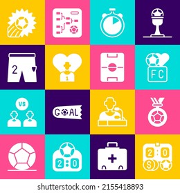 Set Football betting money, or soccer medal, Fan club football, Stopwatch, player, Shorts for playing, Soccer and field icon. Vector